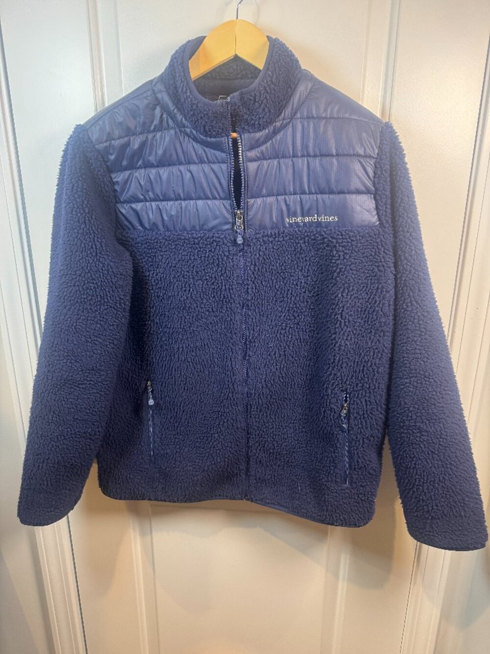 Vineyard Vines Navy Blue Sherpa Hybrid Quilted Full Zip Fleece Jacket Men's M